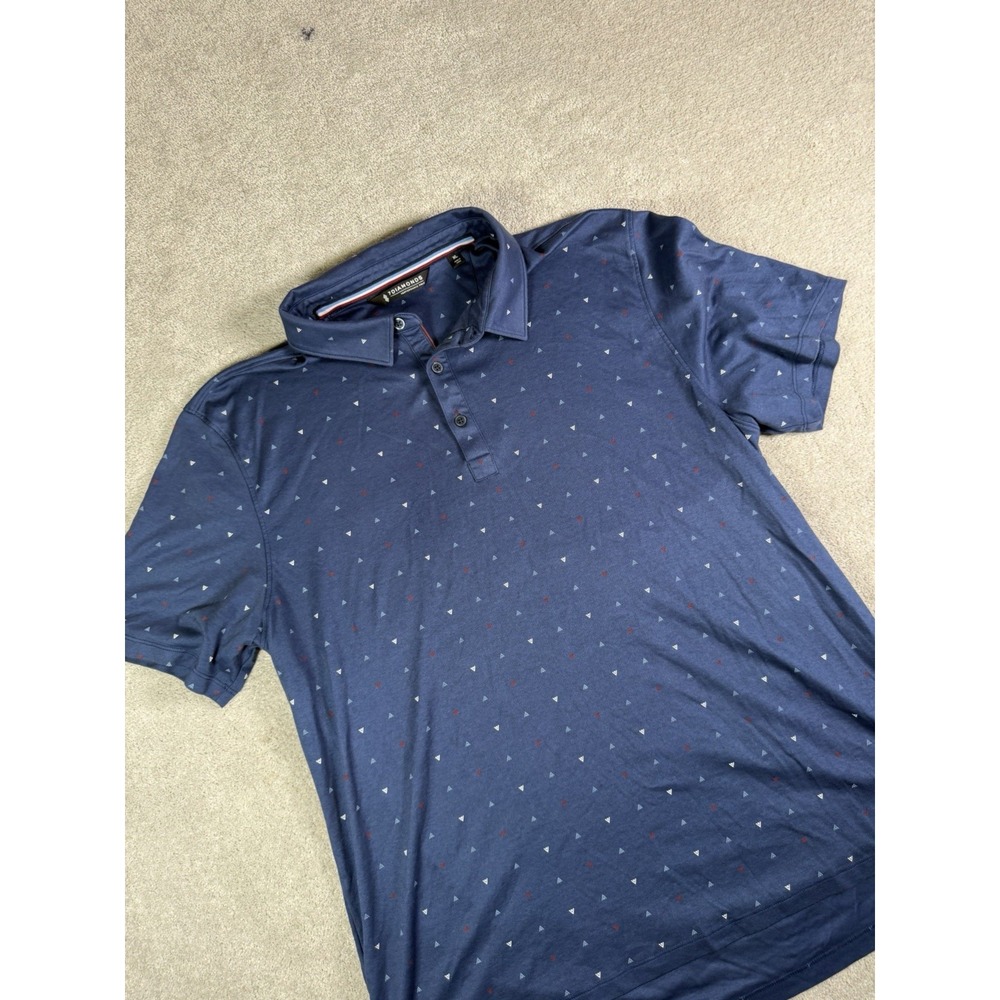 7 Diamonds Endeavor Polo Shirt Men's XL Blue Geometric Print 4 Way Stretch
